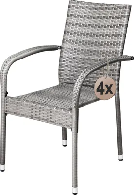 Image de CASARIA® Lot de 4 Chaise Salle a Manger en Polyrotin Grises Empilable pour Terrasse et Balcon, Idéal comme Salon de Jardin Exterieur Design ou comme Salon de Jardin Familial Confortable