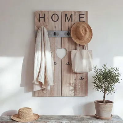Image de Penderie murale HWC-C89 Home, Penderie panneau Penderie, Shabby-Look Vintage, 8 Crochets 91x60cm ~ naturbraun