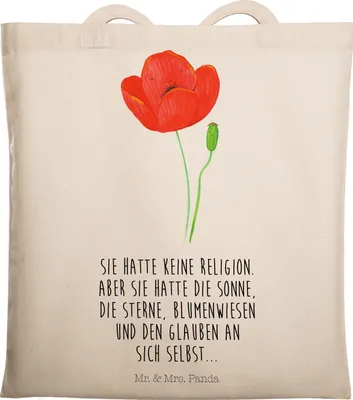 Produktbild von Mr. & Mrs. Panda Tote Bag Blume Mohnblume - Transparent - Geschenk, Büchertasche, Glaube, Tasche, Mohn, Shopping, Motivation, Beutel, Garten, Respekt, Jutebeutel