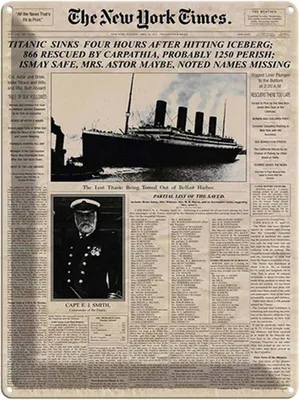 Produktbild von vianmo Blechschild 40x30 cm Zeitung New York Times Titanic sinks Abenteuer Reisen Urlaub