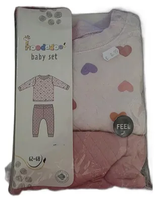Produktbild von hoodadoo Baby Set Mädchen 2-teilig Langarmshirt + Hose Herzen rosa — Größe 50-56 / Farbe Rosa / Muster Herzen
