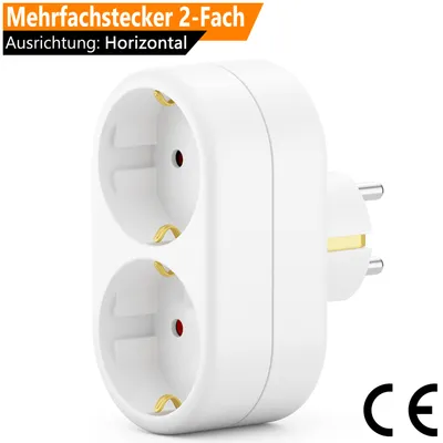 Produktbild von ORSEM Mehrfachsteckdose Schutzkontakt Steckdosenadapter Horizontal Stromadapter Stecker Multi-Steckdose 2x Schutzkontakt-Buchse 16A max. 3500W Weiß