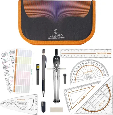 Produktbild von CALCUSO Geometrie Set PRO – Oranges Mäppchen mit Zirkel, Geodreieck & Lineal