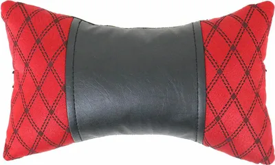 Immagine prodotto di Poggiatesta per auto Cuscino di sostegno per il collo in tessuto e pelle rosso nero 8x30 cm