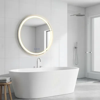 Produktbild von SONGMICS Runder Badspiegel, LED Wandspiegel, Badezimmerspiegel einstellbarer Helligkeit, für Schlafzimmer, 51 cm, weiß
