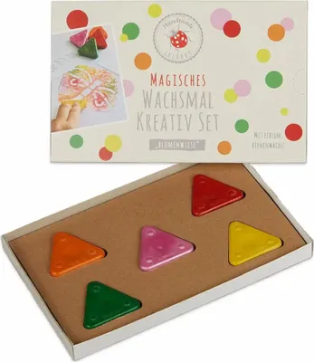 Produktbild von Wachsmal Kreativ-Set Blumenwiese, 5 Wachsmalfarben 5 Schablonenmotive
