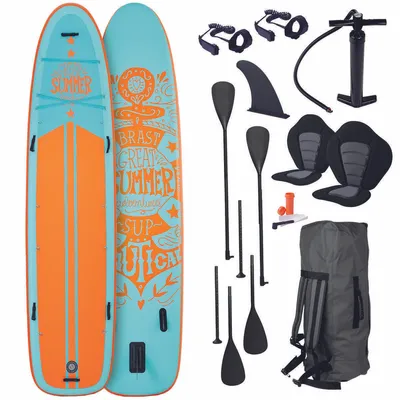 Produktbild von BRAST SUP Board Family | Aufblasbares Stand up Paddle Set XXL | 370x87x15cm bis 250kg | 7 Designs | inkl. Zubehör 2X Kajak-Sitz 2X Fußschlaufe 2X Paddel Pumpe Rucksack | Summer