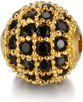 Image de Perles pour bijoux 3 pièces, breloques pour bracelets scintillantes, 5 mm, or, noir