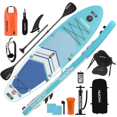 Produktbild von NACATIN Aufblasbares SUP Board 10'6" für Erwachsene, mit Kajaksitz, Paddel, Pumpe, Rucksack & Tasche, Himmelblau