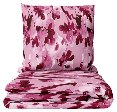 Produktbild von Feinbiber Bettwäsche 155x220 cm Kissenbezug 80x80 cm Rosa Lila Blumen Motiv Set mit Reißverschluss