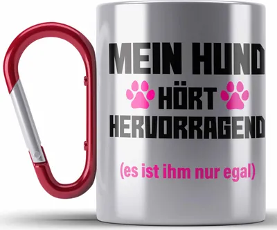 Produktbild von Trendation - Hunde Edelstahl Tasse Karabiner Spruch Geschenk Hunde-Mama Witzig Frauen Becher (Rot)