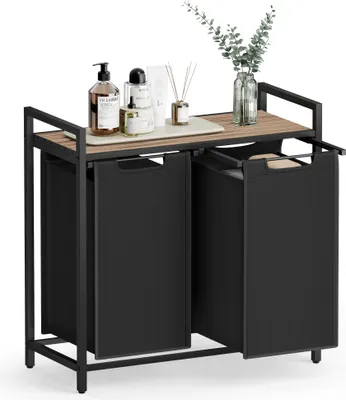 Produktbild von VASAGLE Wäschekorb 2 Fächer, mit Ablage, ausziehbar abnehmbar, 2 x 46 L