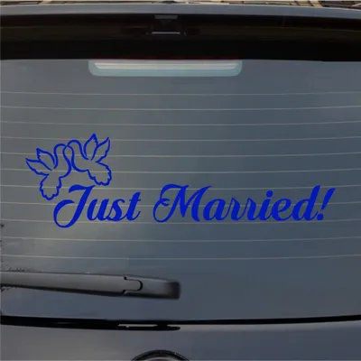 Produktbild von Heckscheibenaufkleber Just Married Tauben Liebe Hochzeit 55x16,5 cm Dunkelblau Auto Aufkleber Sticker