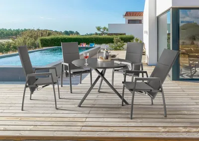 Produktbild von Destiny Sitzgruppe COSTA BARLETTA 4 Hochlehner + 1 Tisch Ø110x76cm, anthrazit