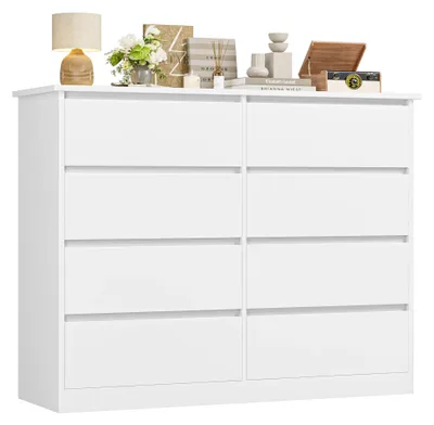 Zdjęcie produktu dla Komoda – kredens z 8 szufladami – szafka do sypialni – duża drewniana szafka – 120 x 39,5 x 96 cm – biała