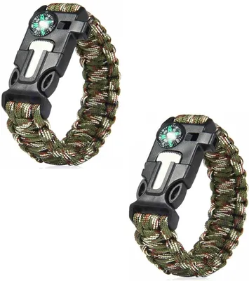 Immagine prodotto di Braccialetti di sopravvivenza – 2 pezzi – Braccialetti mimetici – 4-in-1 – Braccialetto paracord mimetico – Bussola – CHPN