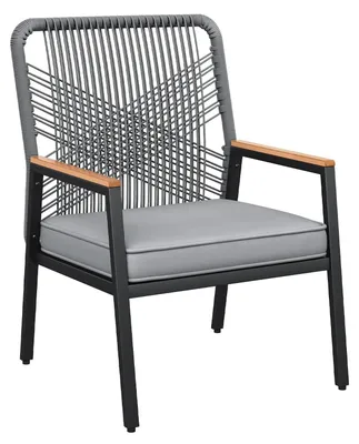 Immagine prodotto di Set da 2 sedie da giardino in rattan - Poltroncine da balcone per esterni - Struttura in metallo - Cuscini di seduta spessi 8 cm - Per terrazza e giardino - Nero-grigio