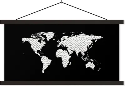 Produktbild von MuchoWow® Textilposter Weltkarte - Weiß - Muster 120x60 cm mit schwarzem Rahmen - Dekoration Schlafzimmer