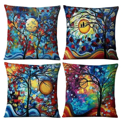 Immagine prodotto di Set di 4 federe per cuscini, 45x45 cm, cotone e lino, color crema