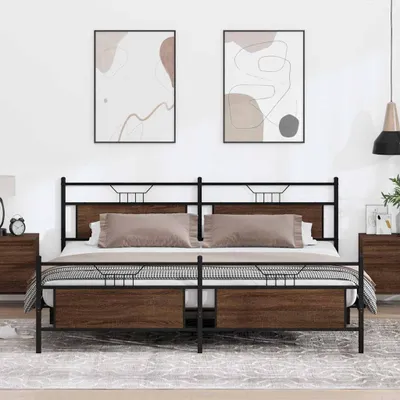Obrázek produktu pro Maison Exclusive – kovová postel bez matrace, hnědá, vzhled dubového dřeva, 200 × 200 cm