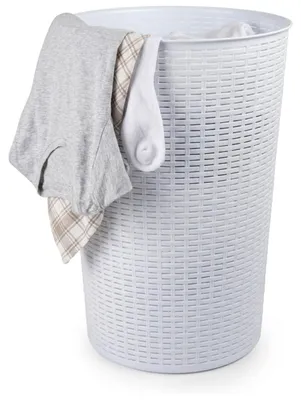 Produktbild von Runder Waschekorb „Rotan“ - weiss - aus geflochtenem Kunststoff - 51 Liter - 38 x 57 cm
