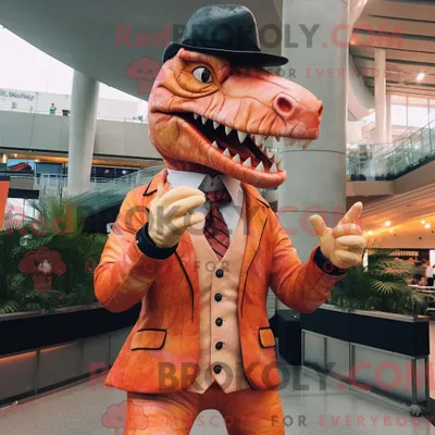 Obrázok produktu pre Maskot spoločnosti REDBROKOLY, dinosaurus Allosaurus menom Peach, oblečený v saku a šatke