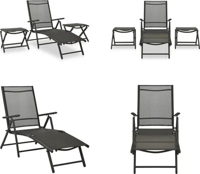 Produktbild von vidaXL 3 tlg. Garten Lounge Set Textilene und Aluminium Schwarz - Garten-Lounge-Set - Garten-Lounge-Sets - Gartenmöbel-Set - Gartenmöbel-Sets
