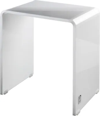 A white acrylic shower stool.