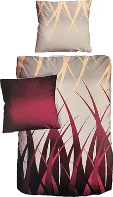 Produktbild von Hochwertige Satin Bettwäsche Baumwolle Grafisch Beige Rot 155x220 80x80cm: 2tlg.