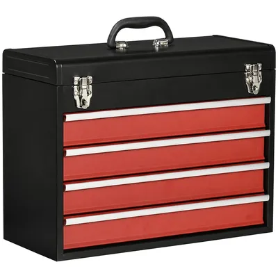 Produktbild von Werkzeugkoffer 4 Schubladen abschließbar – Werkzeugkasten Stahl 51x22x39,5 cm