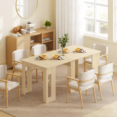 Zdjęcie produktu dla Rozkładany stół jadalny, składany stół kuchenny, stół jadalny z płyty wiórowej, kolor naturalny | 60–180 x 85 x 75 cm | do 6 osób | stal