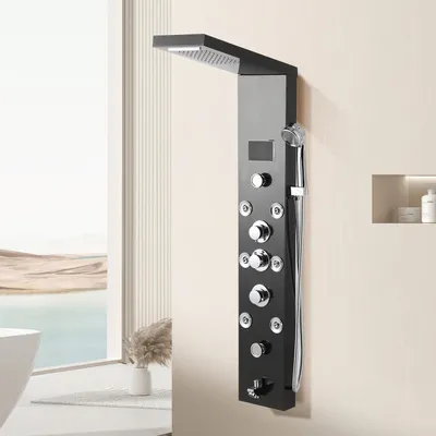 Immagine prodotto di Pannello doccia Vigevee 6 in 1 con LED, getto a pioggia e funzione massaggio, nero