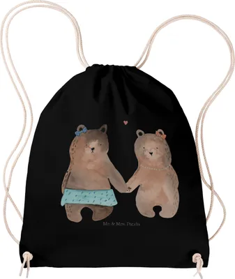 Produktbild von Mr. & Mrs. Panda beutelrucksack Bär Freundin - Schwarz - Geschenk, Teddy, Turnbeutel, Beutel, Stoffbeutel, Jutebeutel, wander rucksack, sporttasche klein