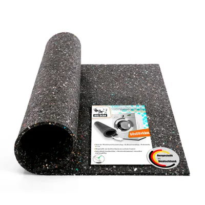 A rolled-up mat is shown diagonally across a white background, with a label attached to the mat.