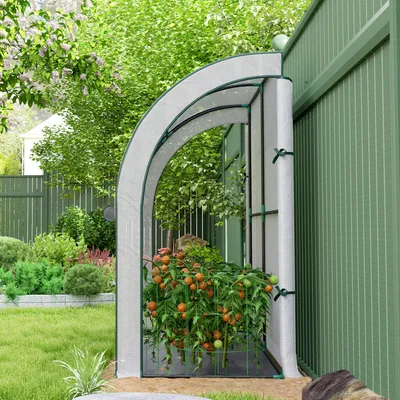 Produktbild von SUGIFT Foliengewächshaus Tomatenhaus UV-beständig, Wandgewächshaus mit Rolltür, Weiß, Stahlrahmen | Unkrautbarriere | 85 % Lichtdurchlass | 200 x 80 x 157 cm