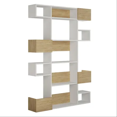 Image de Étagère murale en bois "Niho", dimensions 120 x 27 x 171 cm, couleur blanche