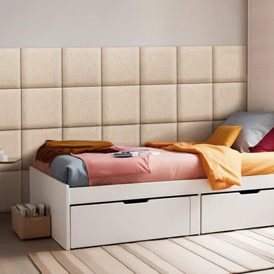 Image de Coussins muraux « Carpino » Panneau rembourré Lot de 4 Textile 30 x 30 cm Beige