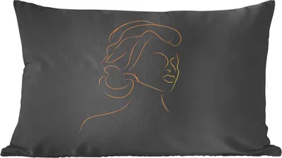 Produktbild von MuchoWow® Zierkissen Sofakissen Wohnzimmer Dekokissen 60x40 cm Frau - Schwarz - Gold - Strichzeichnung - Kopfkissen - Polster mit Foto