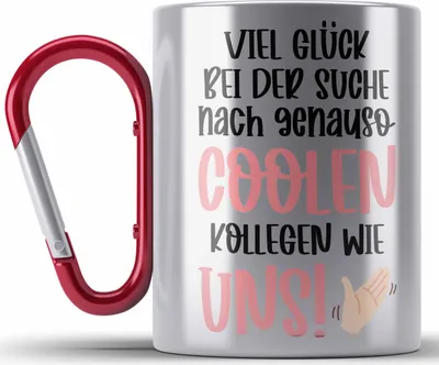 Produktbild von Trendation - Jobwechsel Edelstahl Tasse Karabiner Geschenk Kollegin Kollege Abschied Lustig Abschiedsgeschenk Sprüche Neuer Job Coole Kollegen (Rot)