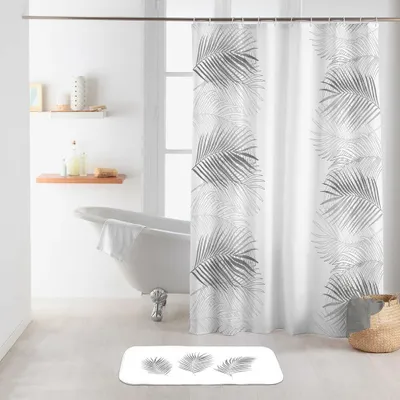 Produktbild von Duschvorhang 180 x 200 cm Silver Leaves White