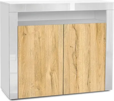 Produktbild von Vladon Kommode Valencia,  Germany, Sideboard mit 2 Türen und 1 offenem Fach, Weiß matt/Eiche Natur/Weiß Hochglanz (108 x 92 x 40 cm)
