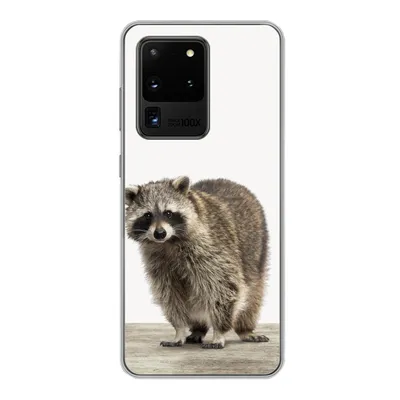 Produktbild von MuchoWow® Handyhülle Schutzhülle Hülle für Samsung Galaxy S20 Ultra Waschbär - Tiere - weißer Hintergrund - Jungen - Mädchen - Kinder Silikon Softcase Handy Hülle - Karteninhaber