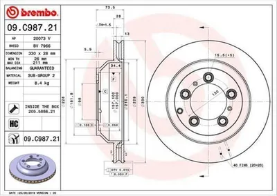 Obrázok produktu pre 2x brzdový kotúč BREMBO 09.C987.21 pre PORSCHE Cayenne (9YA) Cayenne Coupe (9YB)