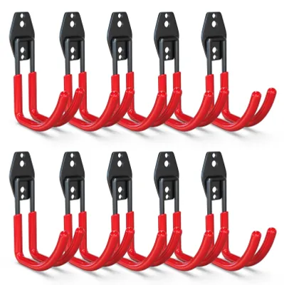 Image de Lot de 10 crochets muraux pour garage, crochets doubles à forte charge, crochets de rangement pour garage (échelles, outils de jardin, vélos)
