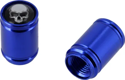 Produktbild von Set: 2x Ventilkappe "Skull", Blau eloxiert