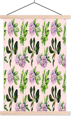 Produktbild von MuchoWow® Textilposter Blumen - Blätter - Hortensie 60x90 cm mit holzfarbenen Rahmen - Textil