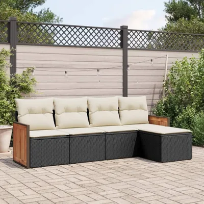 Produktbild von 5-tlg. Garten-Sofagarnitur - mit Kissen Schwarz Poly Rattan - Gartenmöbelset 3227596