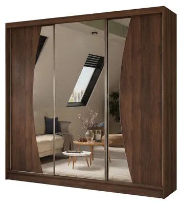 Image de Armoire coulissante Vex de 240 cm avec miroir, comprenant 3 portes coulissantes (couleur : Noyer Warmia)