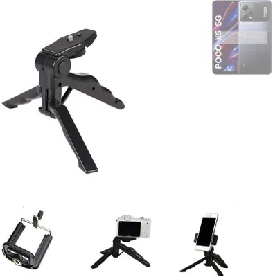 Produktbild von K-S-Trade Stativ Tisch-Ständer Dreibein Handy-Stativ Ständer kompatibel mit POCO X5 5G Mini-Stativ Smartphone Tripod Handy-Stativ aus Plastik