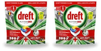Produktbild von 2 x Dreft Platinum Plus All-in-One Geschirrspültabs - Zitrone - 25 Tabs - Vorteilspackung - 2 Stücke